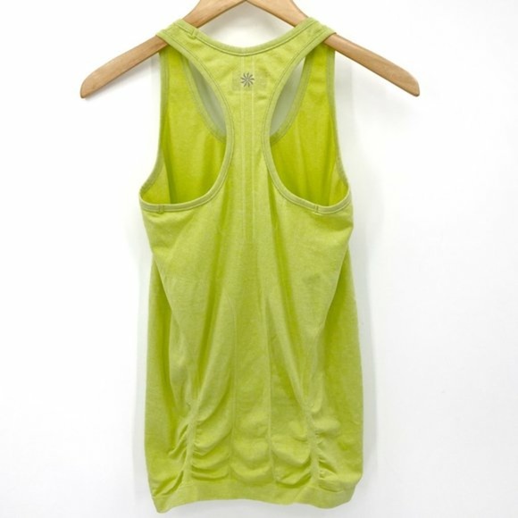 Athleta Fastest Track Heather Yellow Green Ruched Tank, Size Small - Picture 5 of 7